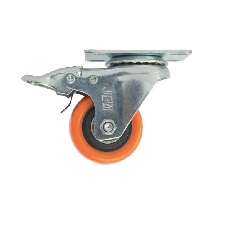 GARRUCHA CON FRENO LLANTA PVC NARANJADA 1 1/2 1.5"